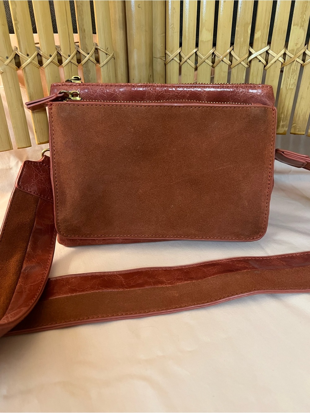 Anthropologie leather & Suede Crossbody Bag in Rust Red